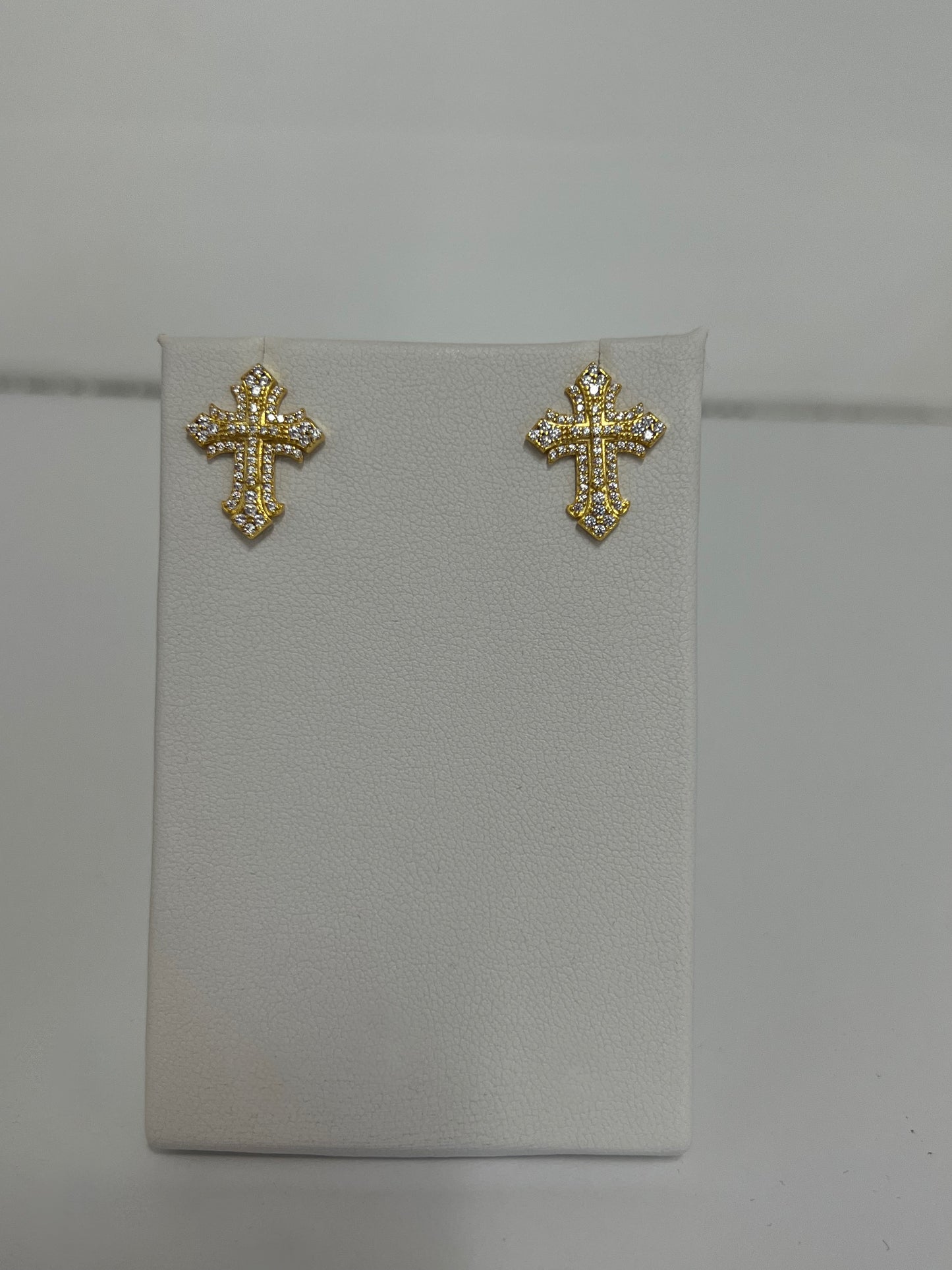 Gold Double Diamond Cross Earrings