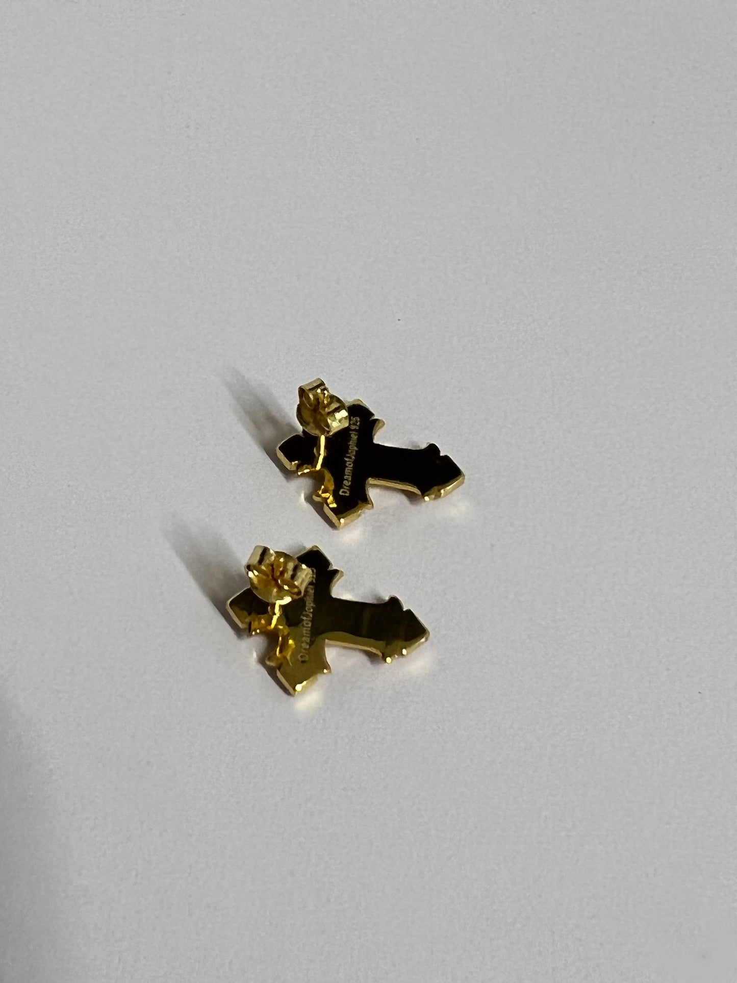 Gold Double Diamond Cross Earrings