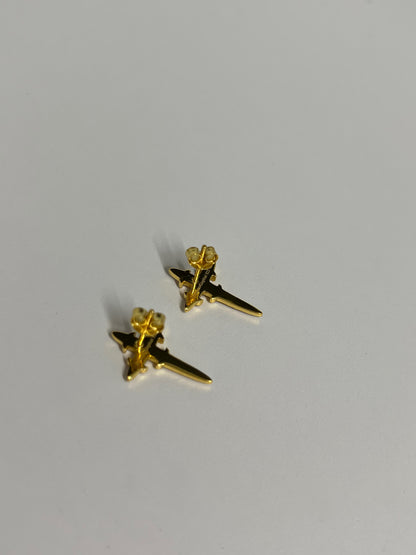 Gold Double Diamond Dagger Earrings