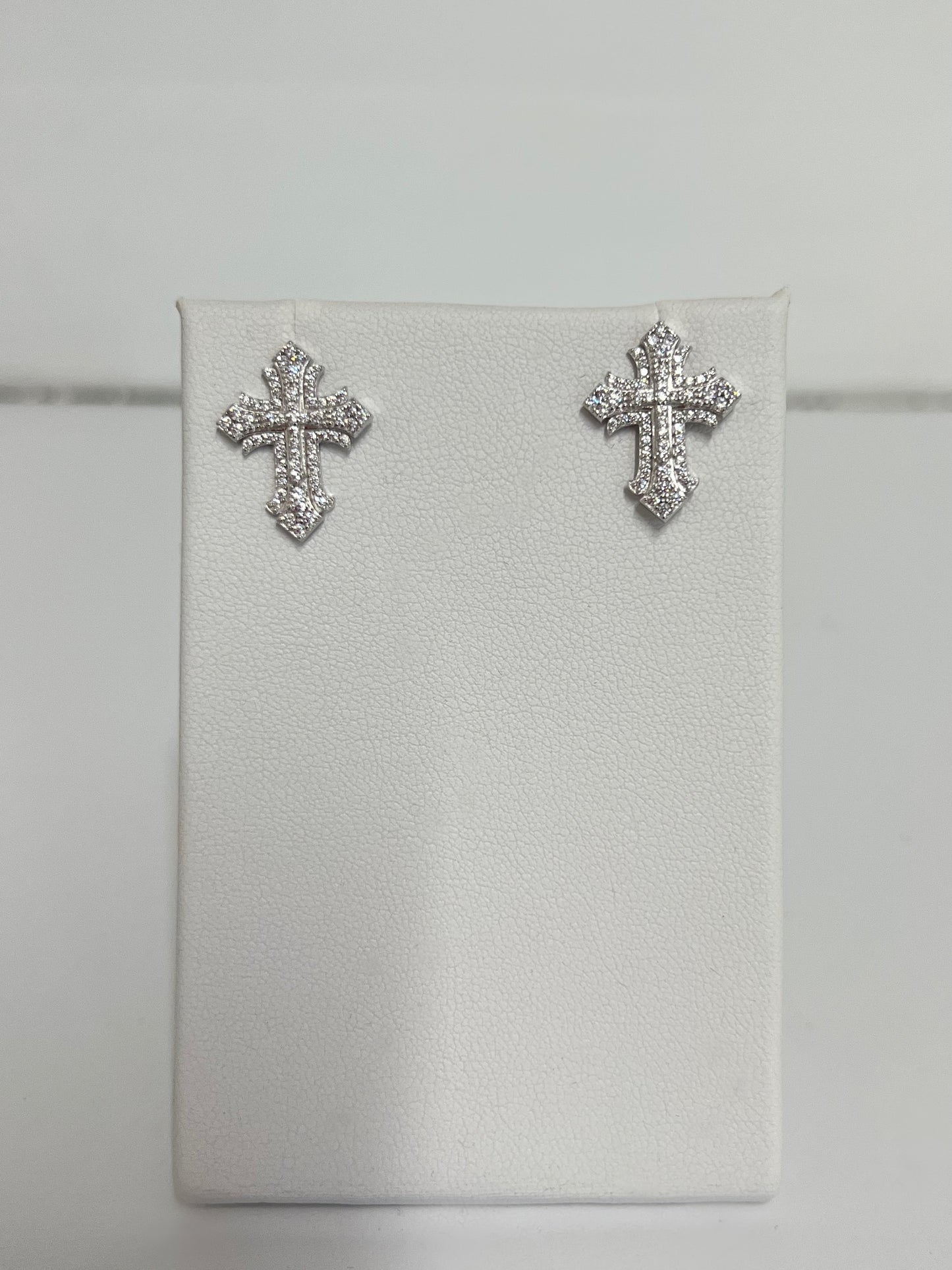 Silver Double Diamond Cross Earrings