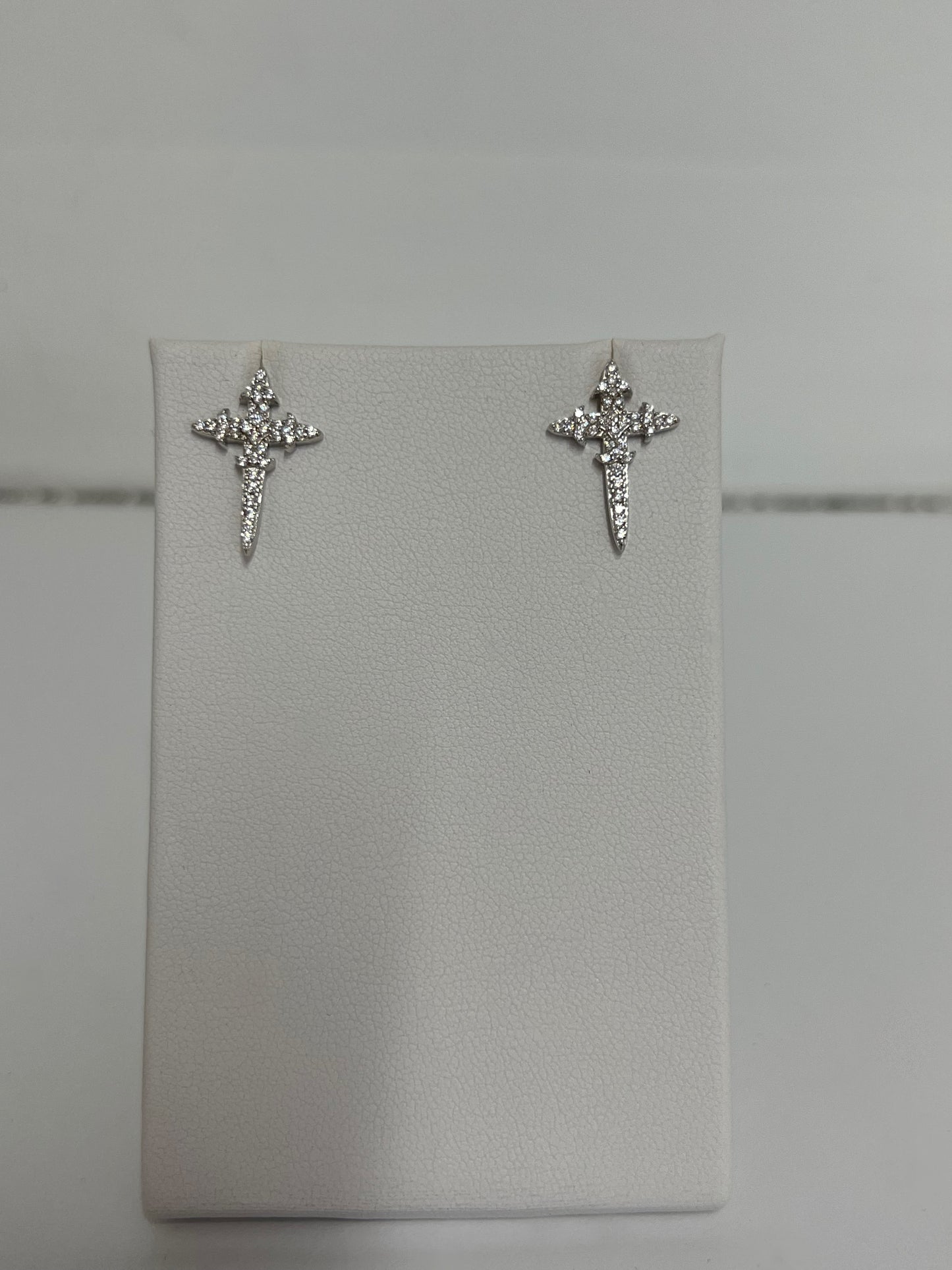 Silver Double Diamond Dagger Earrings