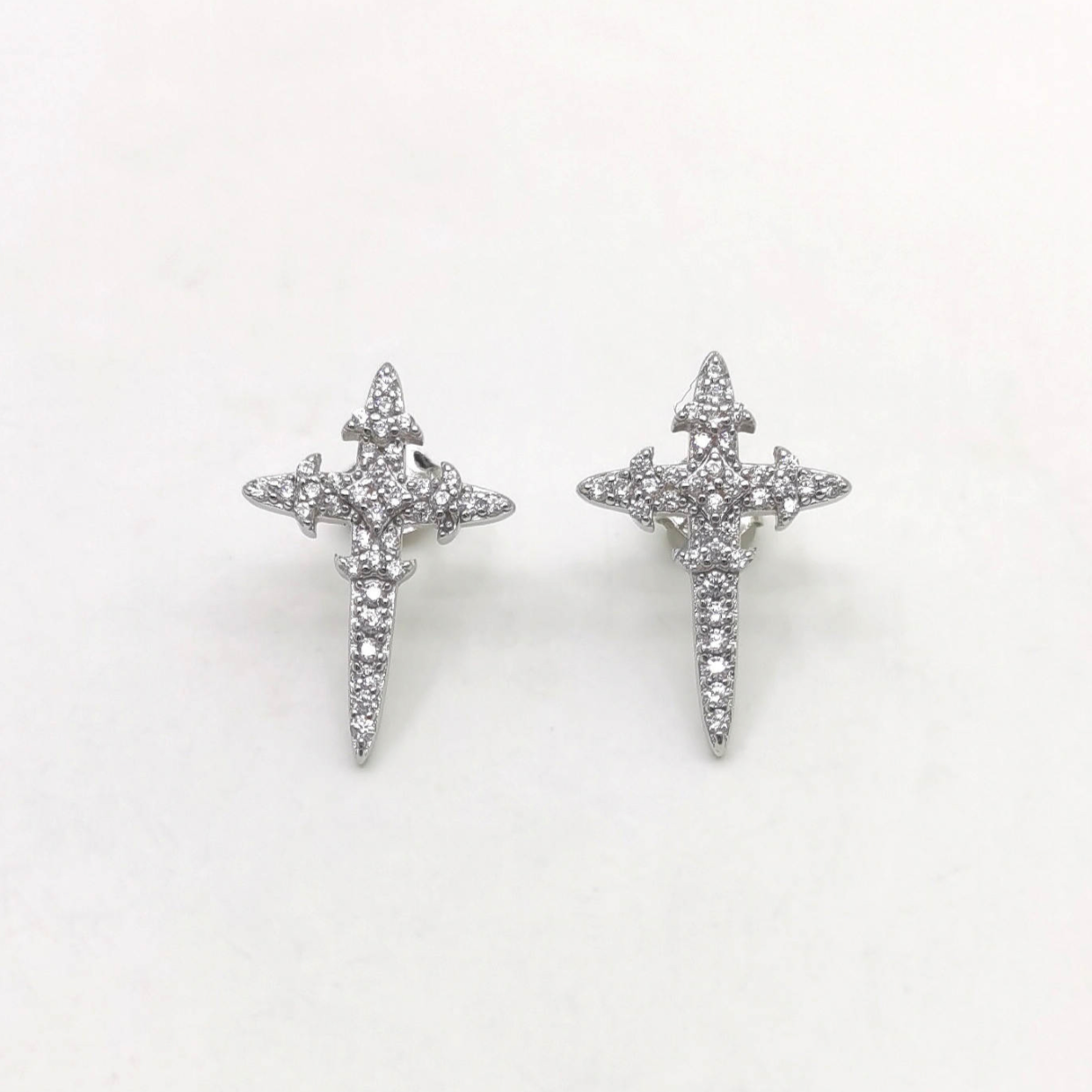 Silver Double Diamond Dagger Earrings