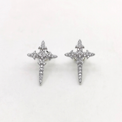 Silver Double Diamond Dagger Earrings