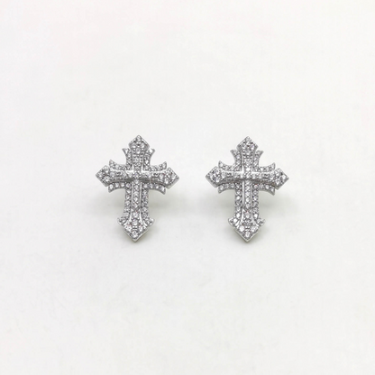 Silver Double Diamond Cross Earrings